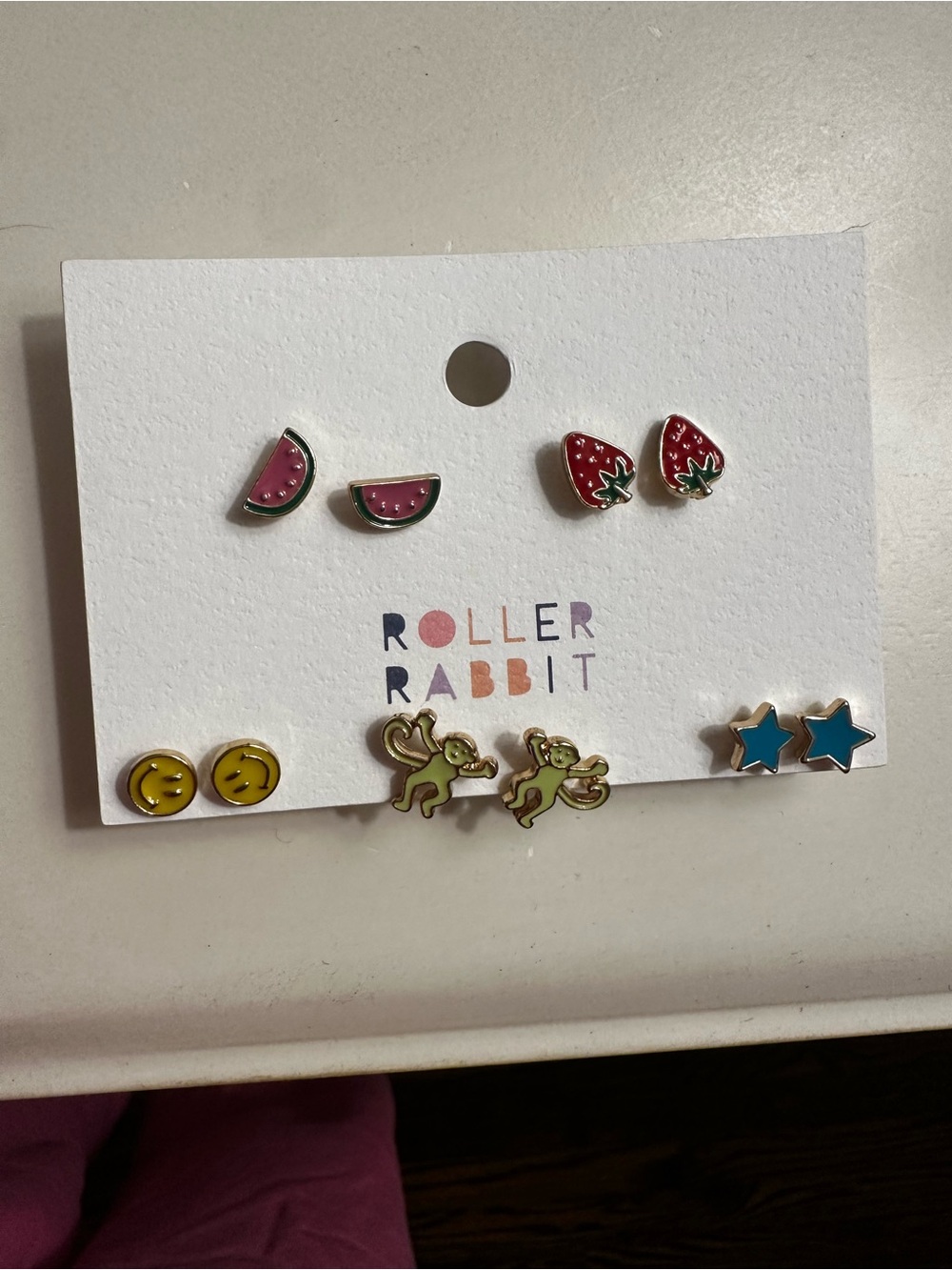 Roller Rabbit Kids Fruit & Star Earring Pack - Pink, Red, Yellow, Green, Blue